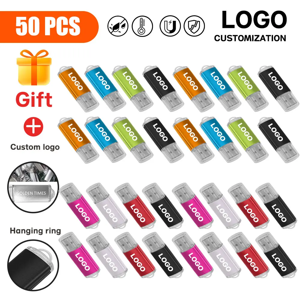 50Pcs/lot USB 2.0 Flash Drive 1GB 2GB 4GB 8GB Pen Drive 16GB Pendrive 32GB USB Stick 64GB 128GB Memory Flash Disk Free Logo