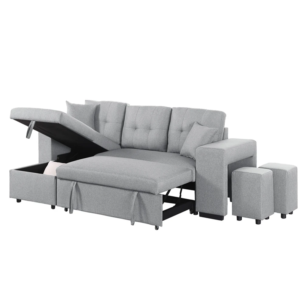 #￥Manufacturer Modern Living Room Sofa Come Bed Convertible L Shape Corner Let Out Retractable Sofa Bed with Storage Container
