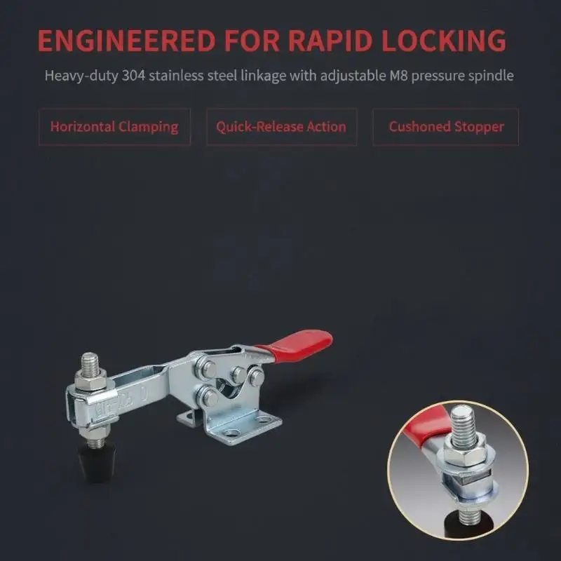 GH-225-D Toggle Clamp, Horizontal Quick-Release Clamp with Antislip Rubber Pressure Tip, 227kg Holding Capacity, Holding Tool