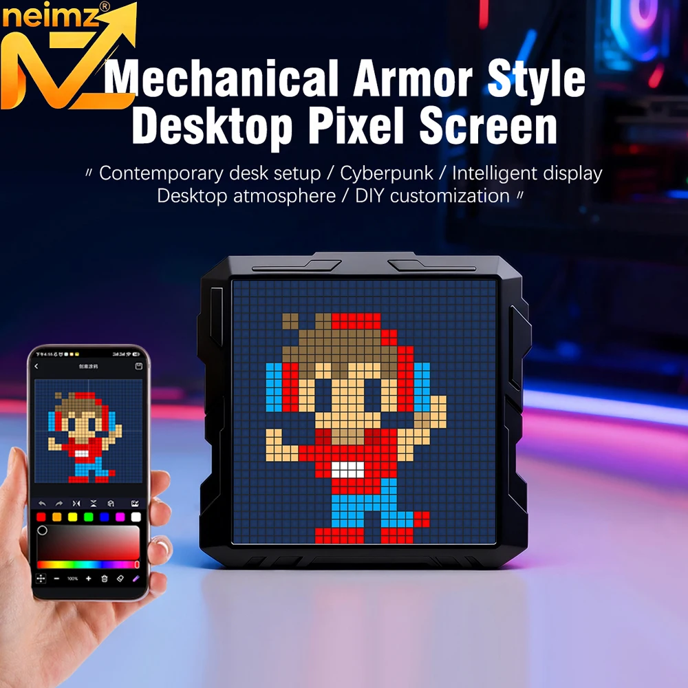 Mecha Style LED Pixel Display Screen Alarm Clock DIY Creative Graffiti Animation Drawing Panel for Game Room Decor Unique Gift I