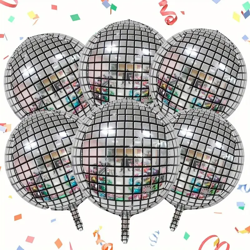 6 22 inch disco silver aluminum foil balloons, disco themed party and ballroom retro decorative balloons