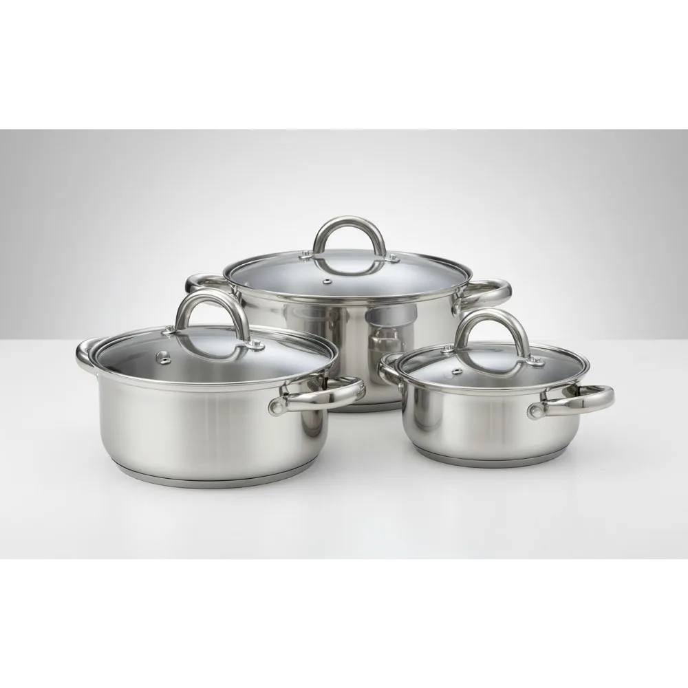 

Набор посуды из нержавеющей стали из 6 предметов со стеклянными крышками — индукционные кастрюли для соуса и кастрюля для небольших кухонь