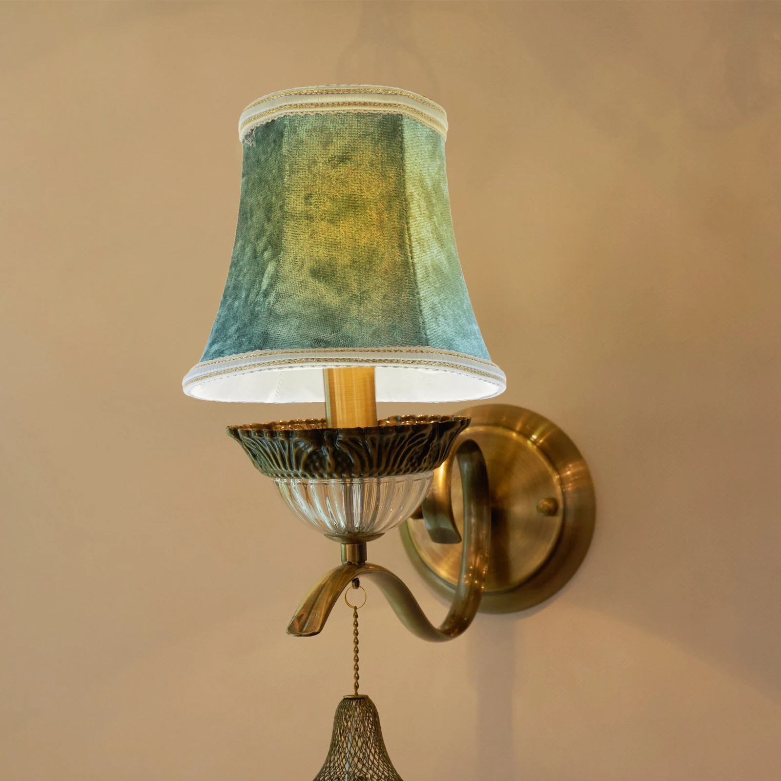 

Retro Blue Cloth Lampshade for Ch eliers Wall Lamps Small Bell Shades Indoor Light Covers Replacement Lampshades
