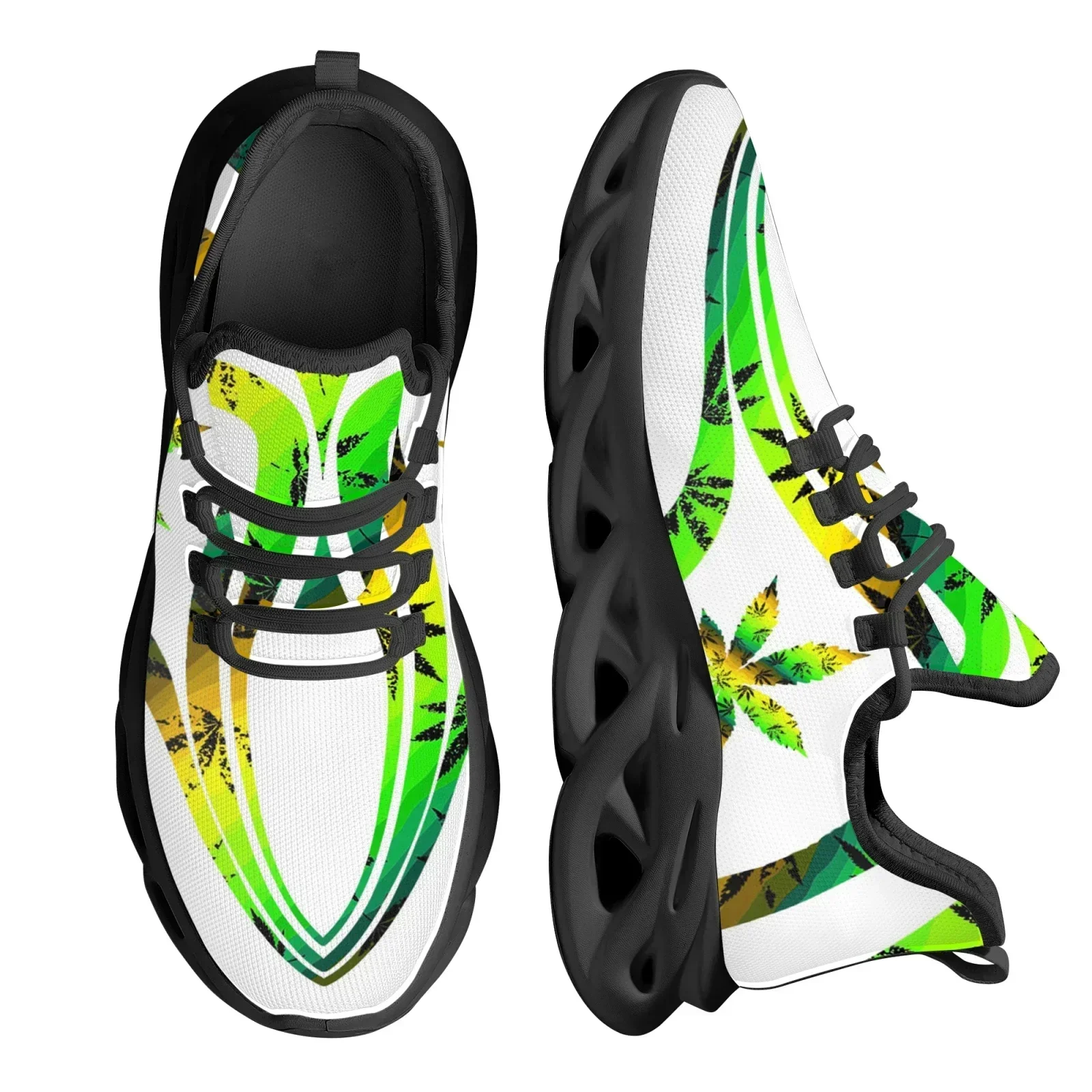 

2022 Hot Style Lace-up Sneakers Gradient Weed Leaves Printed Women Flat Shoes Breathable Casual Footwear Zapatos