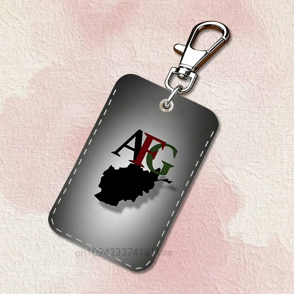 Flag of Afghanistan Rectangle Access Card Case Leather Card Holder Keychain Key Ring Transportation Card Case image 5
