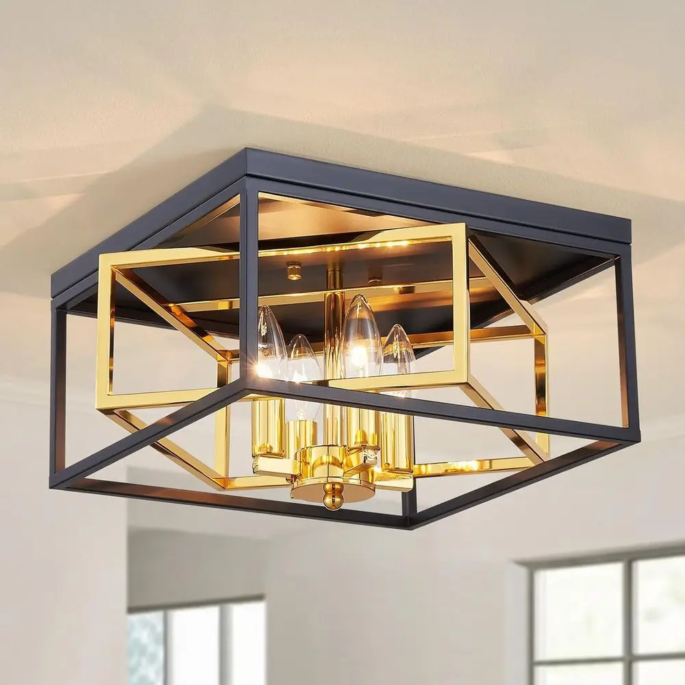 

Black Ceiling Light, lush Mount Ceiling Light or Living Room, Hallway, Dining Room, D12.6'' × H7'', 4 * E12 Sockets, Black inish