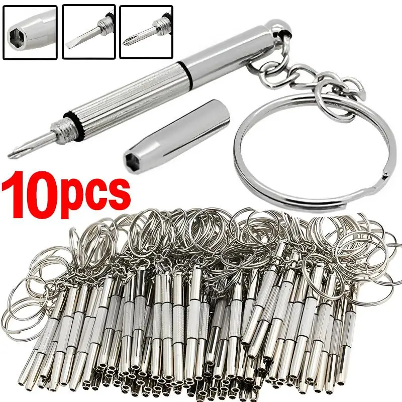 10PCS 3 In 1 Glasses Screwdriver With Keychain Portable Hand Tools Eyeglass Screwdriver Watch Repair Kit Mini Screwdriver Tools