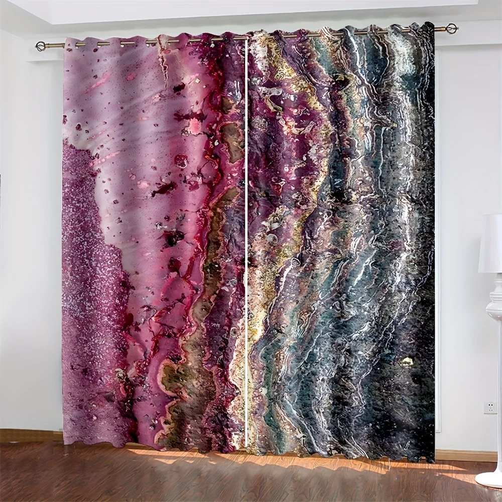 2pcs/set Tie-dye Pattern Abstract Galactic Watercolor Texture Digital Printing Living Room Bedroom Curtain Grommet Top Curtain