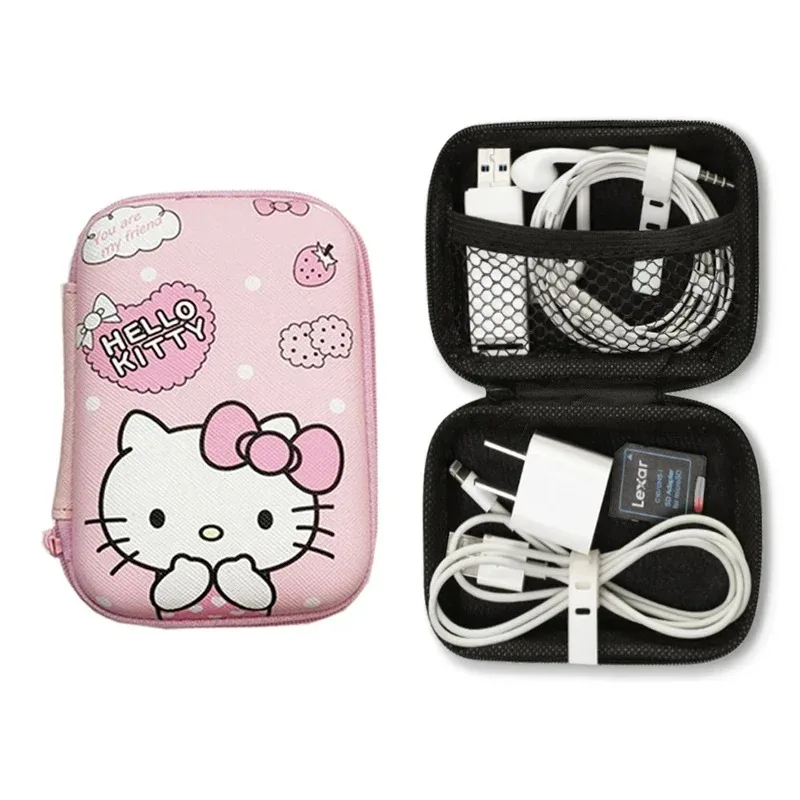 

Kawaii Hello Kittys Data Cable Charger Sorting Storage Bag Girl Cartoon Travel Portable Cosmetic Jewelry Storage Protective Case