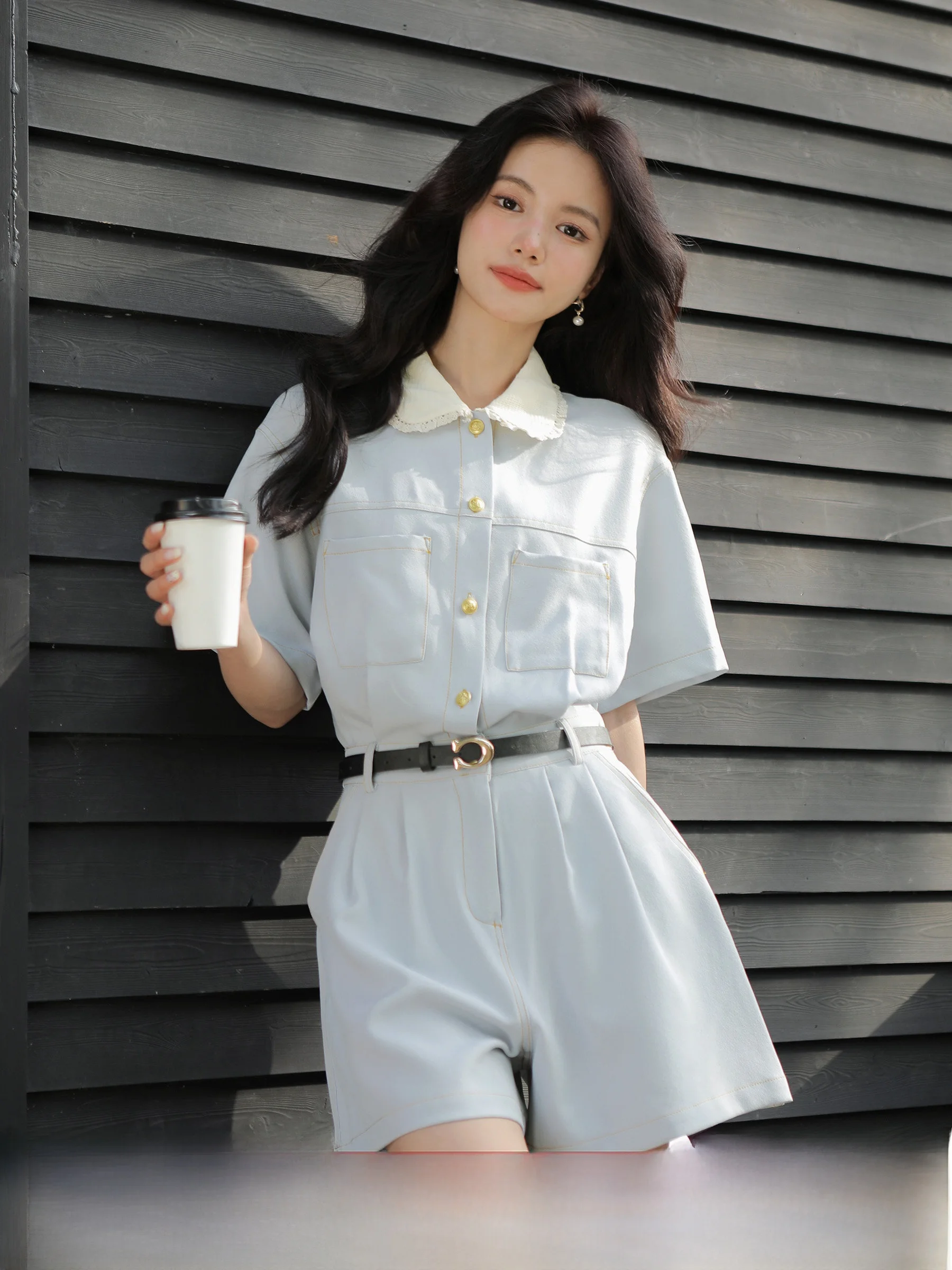 

Lingjiu 2025 Новинка: Женский летний комбинезон-шорты с высокой талией, прямым кроем, из полиэстера, комфортный, для повседневной носки