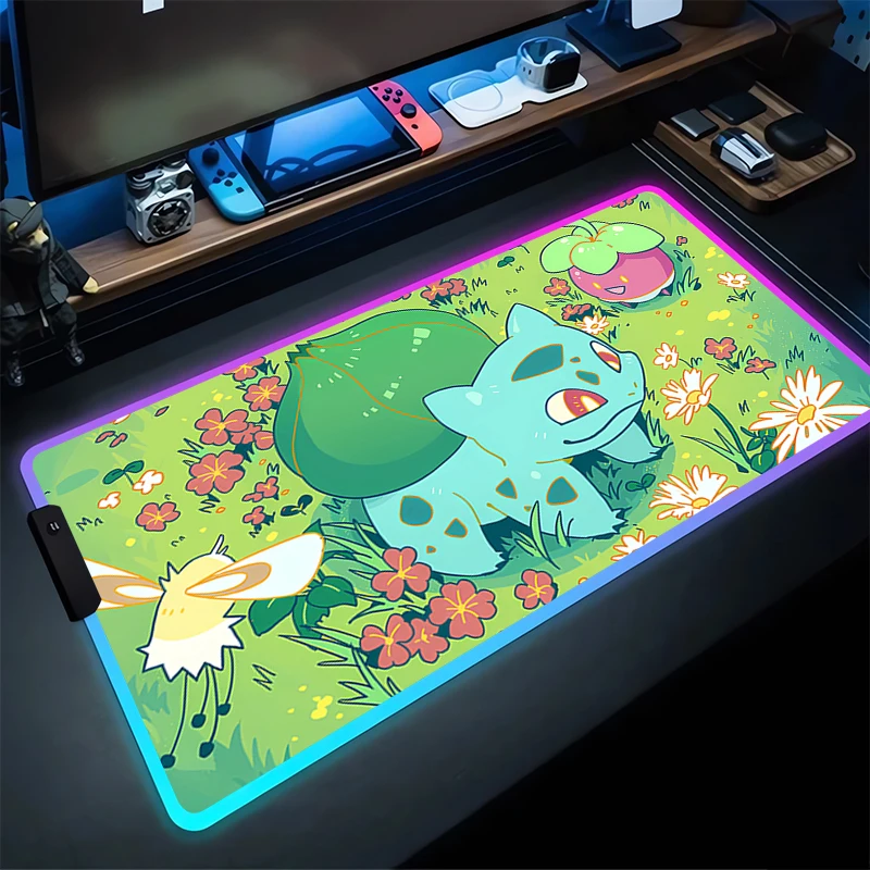 

RGB Large Mouse Pad B-Bulbasaur Non-Slip Rubber Edge locking mousepads Game play mats notebook computer P-Pokémon Home Decor