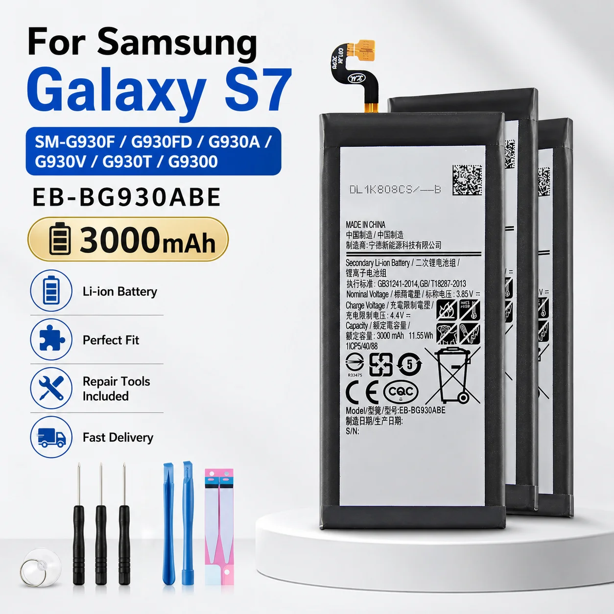 

3000mAh EB-BG930ABE Phone Battery With Repair Tools For Samsung Galaxy S7 All Versions