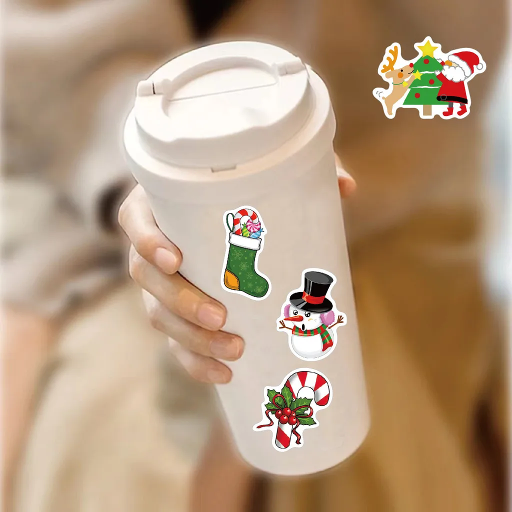 สติกเกอร์ลายคริสต์มาสดีไซน์ใหม่ 100 ชิ้น - สติกเกอร์การ์ตูนลายฉลุสำหรับตกแต่งกระเป๋าเดินทาง แล็ปท็อป ขวดน้ำ LanLanStickersWorld