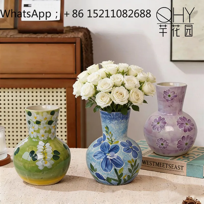 LLY hand-painted ceramic vase ornament living room flower arrangement art pottery pot entrance dining table decoration