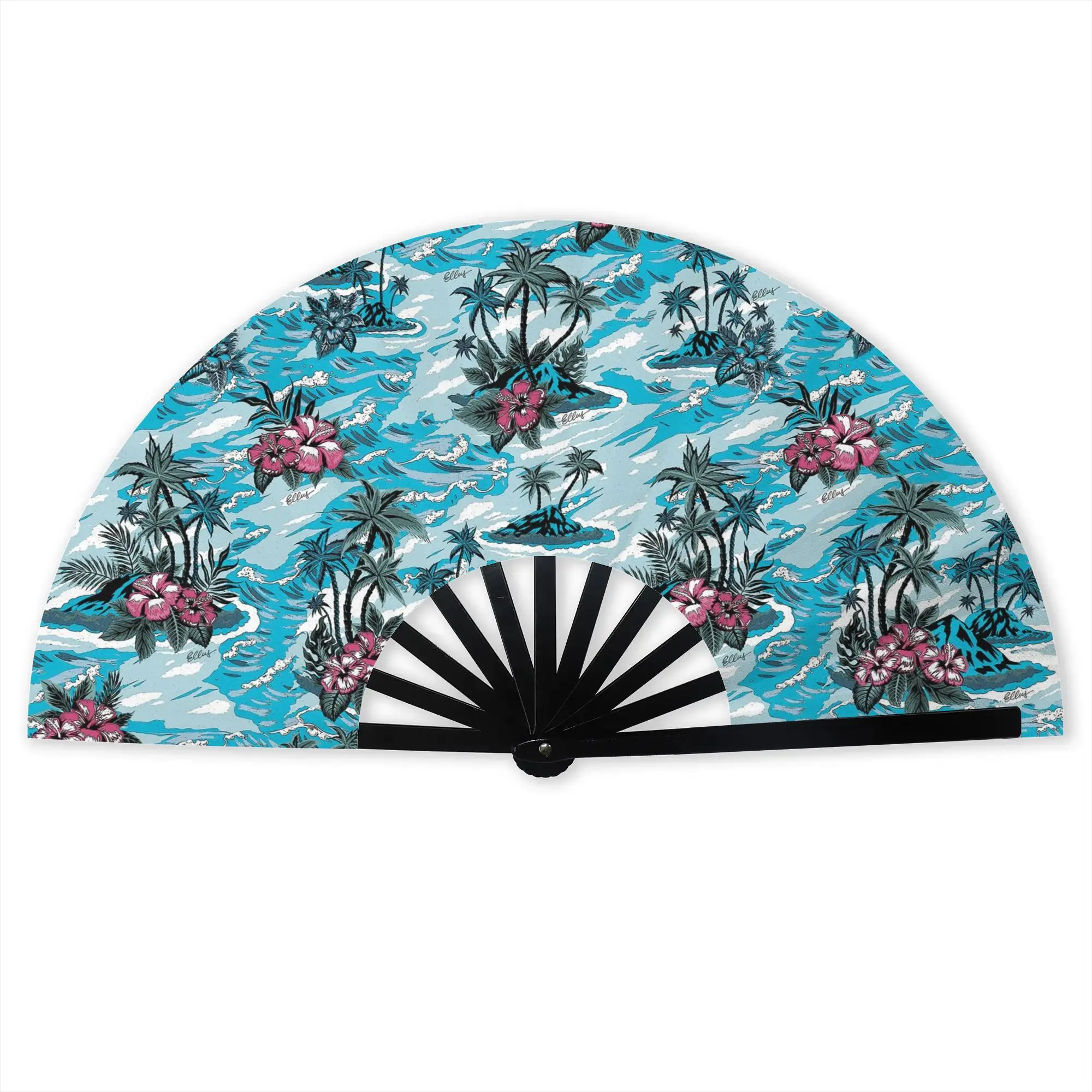 Personalised  Hawaiian Flower Beach   Sea Wave Promotional Gift Hand Fan Wedding  Durable Folding Fans Novelty Bulk Pack Fan