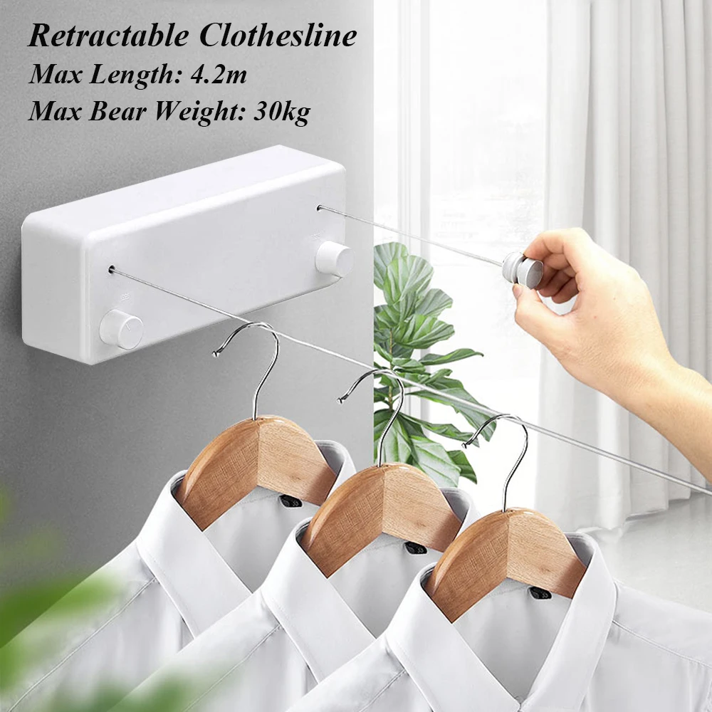 

Clothes Line Dryer Retractable Bathroom Accessories Drying Rack White Clothesline Rack Laundry Dryer Double Layer Stretch