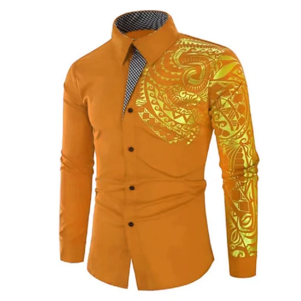 Camicia da uomo popolare camicia da uomo di lusso in oro di fascia alta a maniche lunghe abito da lavoro camicia stampata sociale da ballo 6XL