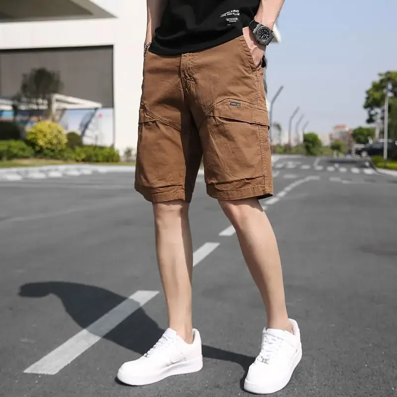

Свободные мужские короткие брюки с эластичной резинкой на талии, однотонные мужские шорты-карго, широкие мешковатые шорты с карманами, новинка в эластичном стиле Hevy Whate, нейлон