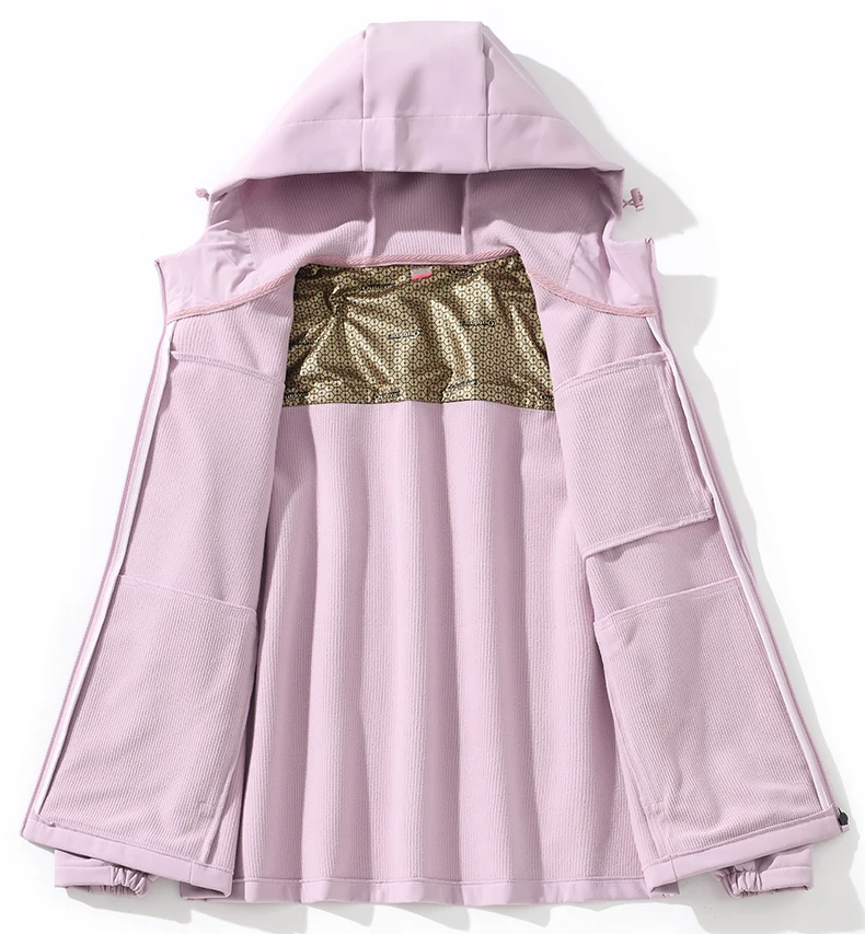 LNGXO Warme Winter-Fleecejacke für Damen, wasserdicht, winddicht, SoftShell für Wandern, Camping, Klettern, Skifahren, Outdoor, Thermomantel – Detail 4