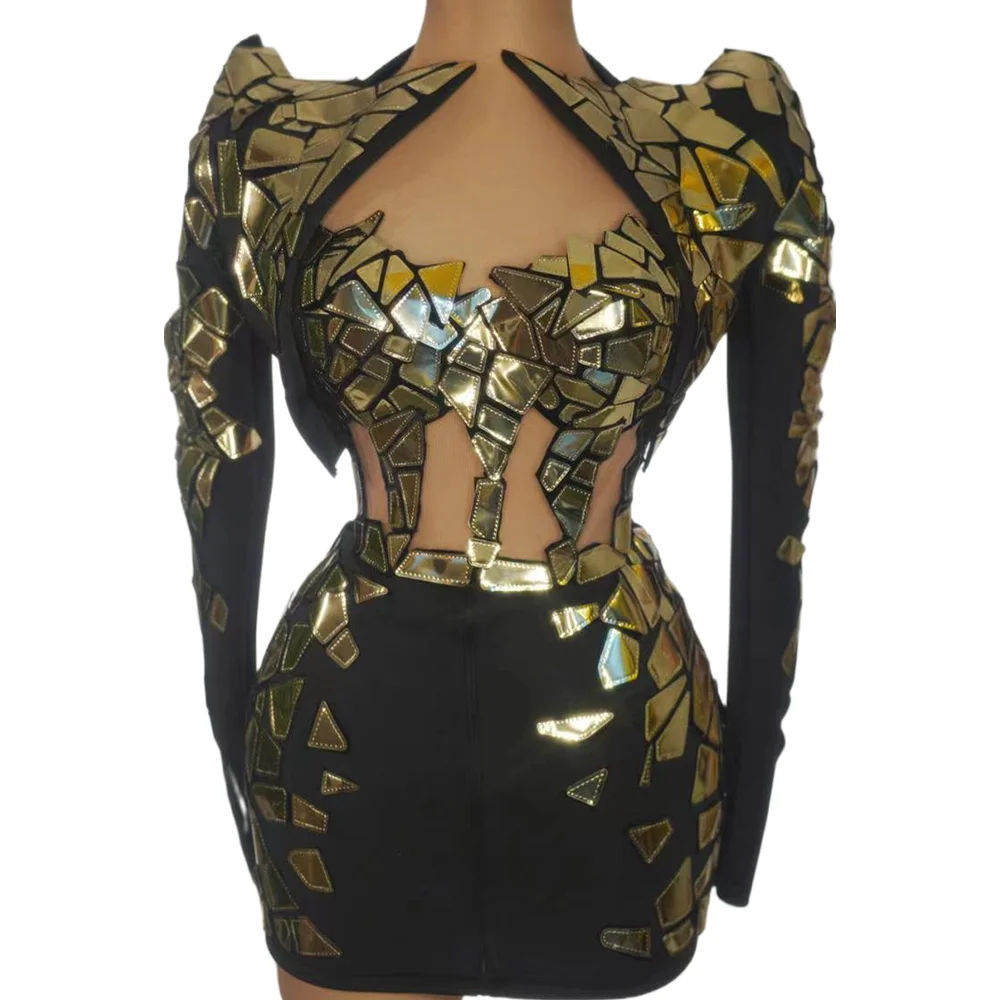 

Fashion Women Bodycon Night Club Party Dress Sexy Bling Sequin Bra Mini Skirts Outfit Sets Show Dancer Stage Performance Costume