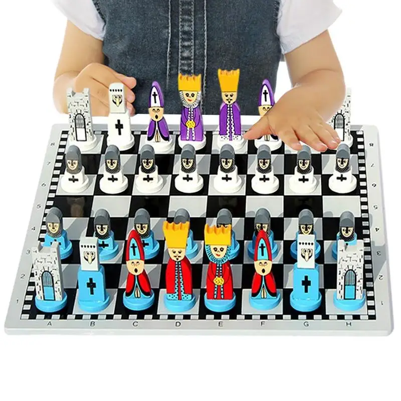 Cartoon Modeling Chess Toys Cartoon Wooden Doll Chess Set Wooden Chess Set Portable For Child Early Educational Board Games