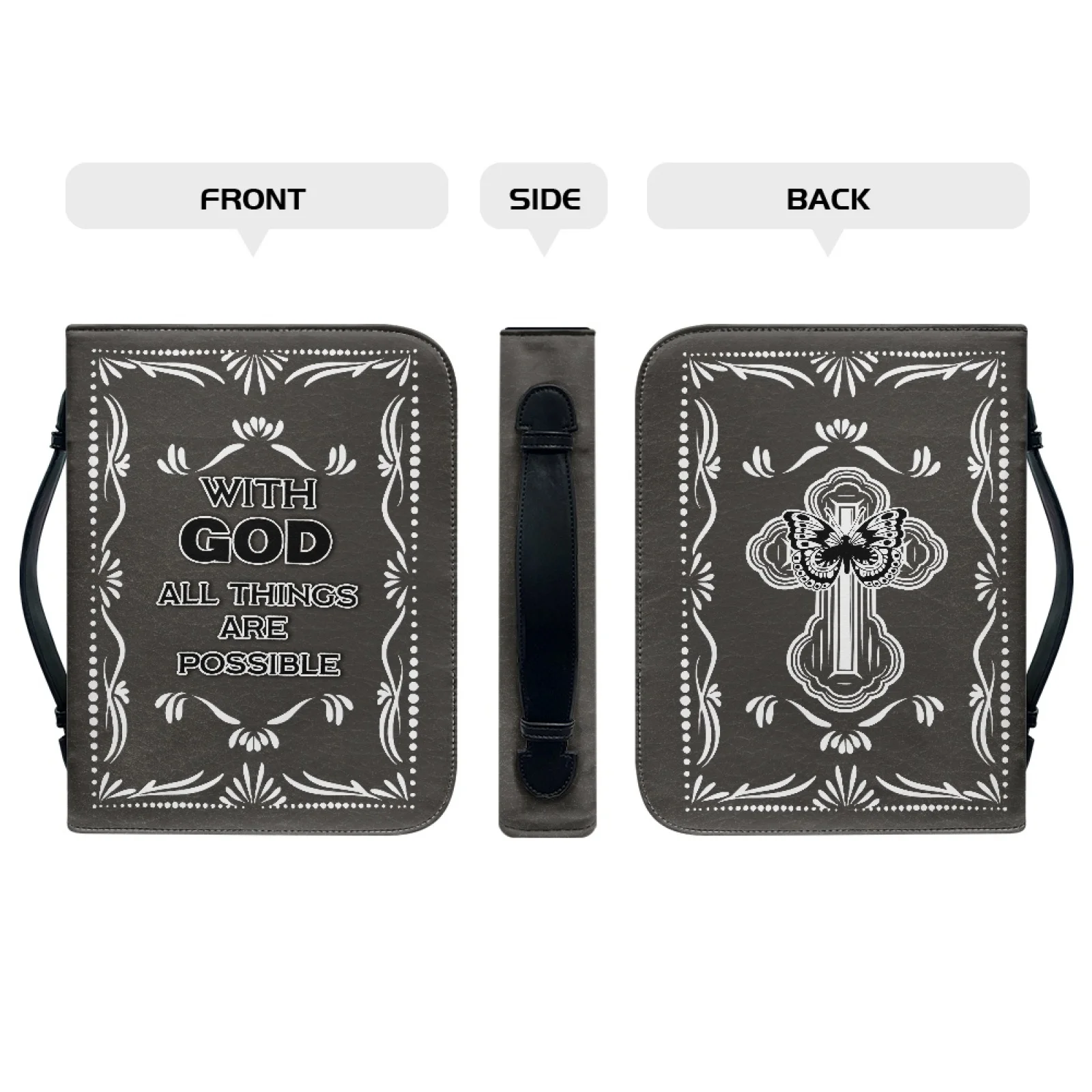 XIXIRIMIDO Floral Border 2026 Collection Handle Bible Carrying Case for Christian Study PU Leather Book Carrier Case
