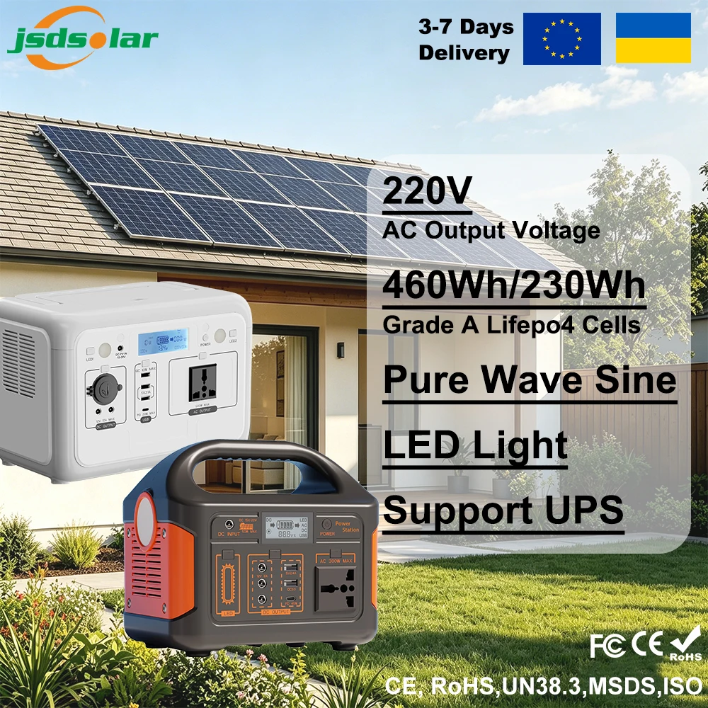 500W 300W 100W Tragbare Powerstation 460Wh 230Wh Solargenerator Erweiterbare Batterie mit USV für Camping, Reisen, Stromausfälle mit LED-Licht, unterstützt Solarmodule für Notfälle zu Hause, Outdoor,