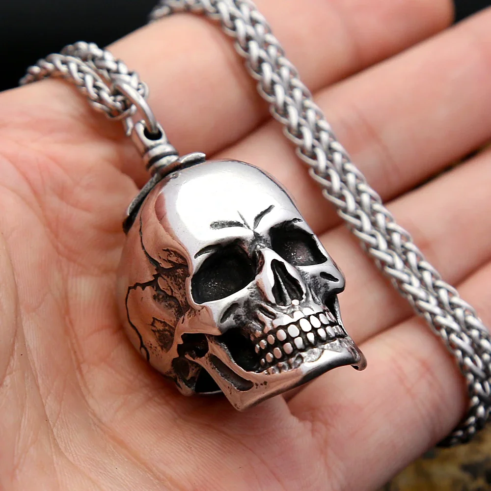 Punk Gothic Skull Pendant Necklaces For Men Stainless Steel Simple Biker Necklace Unique Amulet Jewelry Gift Dropshipping