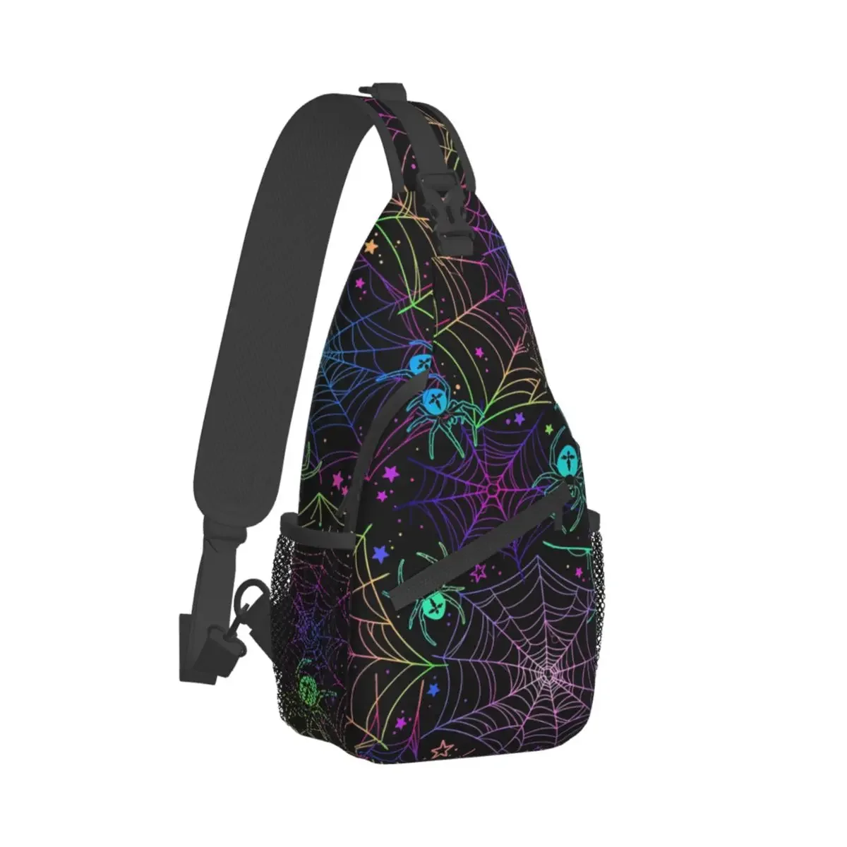 Multicolored Web Crossbody Chest Bags Neon Pattern Pockets Travel Pack Messenger Sports Teens Shoulder Bag Unisex