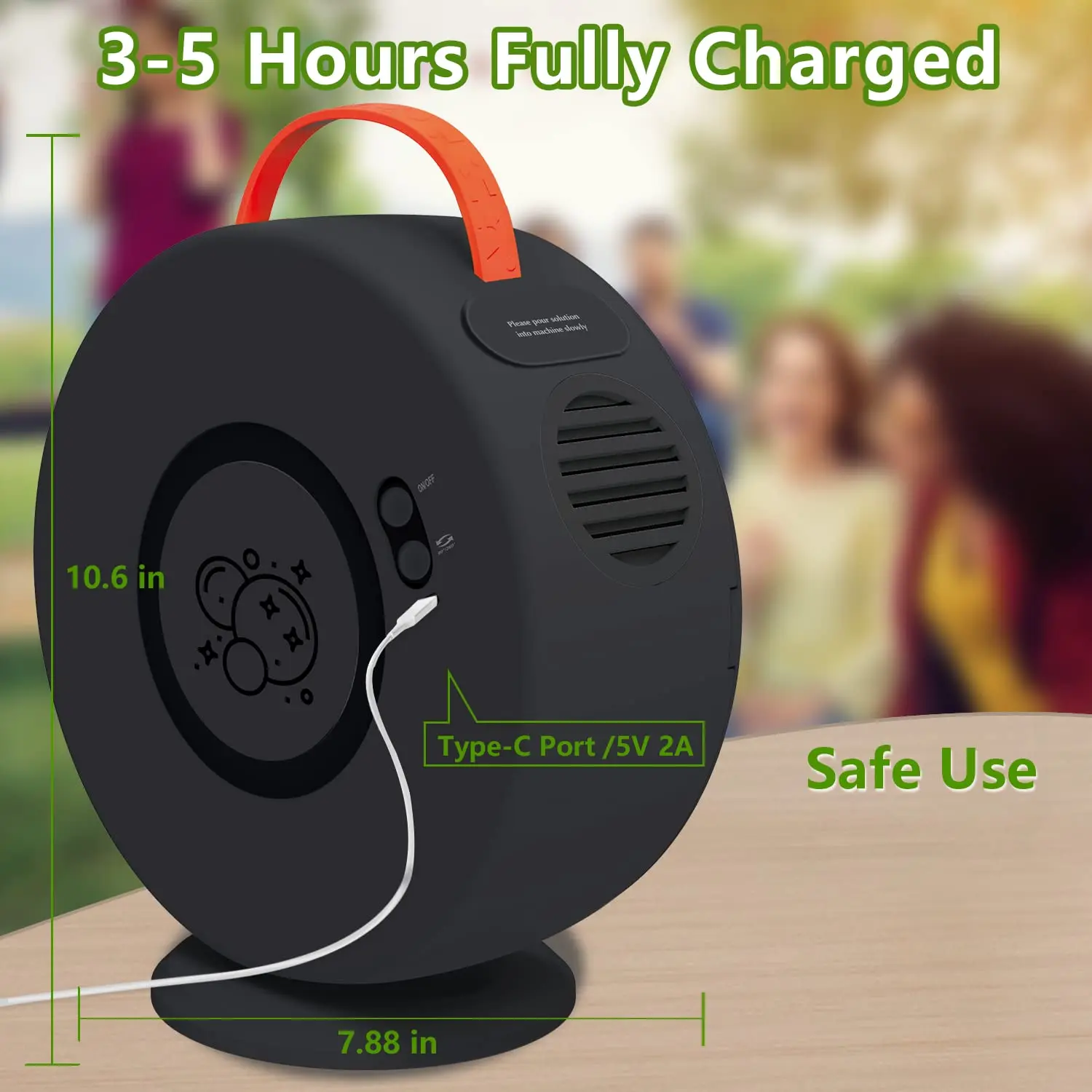 เครื่องเป่าฟองอัตโนมัติแบบชาร์จไฟได้ 360 °   เครื่องทำฟองสบู่แบบพกพาแบบหมุนได้ของเล่นสนุกสำหรับงานแต่งงานกลางแจ้งและงานปาร์ตี้