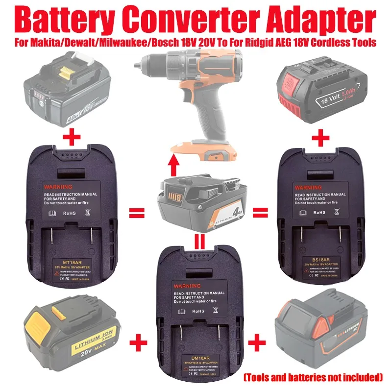 

ALASICKA MT18AR DM18AR BS18AR Battery Adapter for Makita/DeWalt/Milwaukee/Bosch 18V Li-ion Battery To Work for Aeg/RidGid Tools