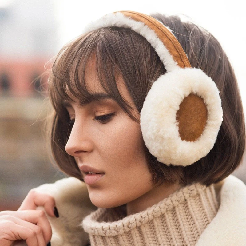 Wool Plush Earmuffs New Khaki Fashion Sheepskin Fur Earmuffs For Winter, Cycling And Outdoor Cold Protection Warm Earmuffs