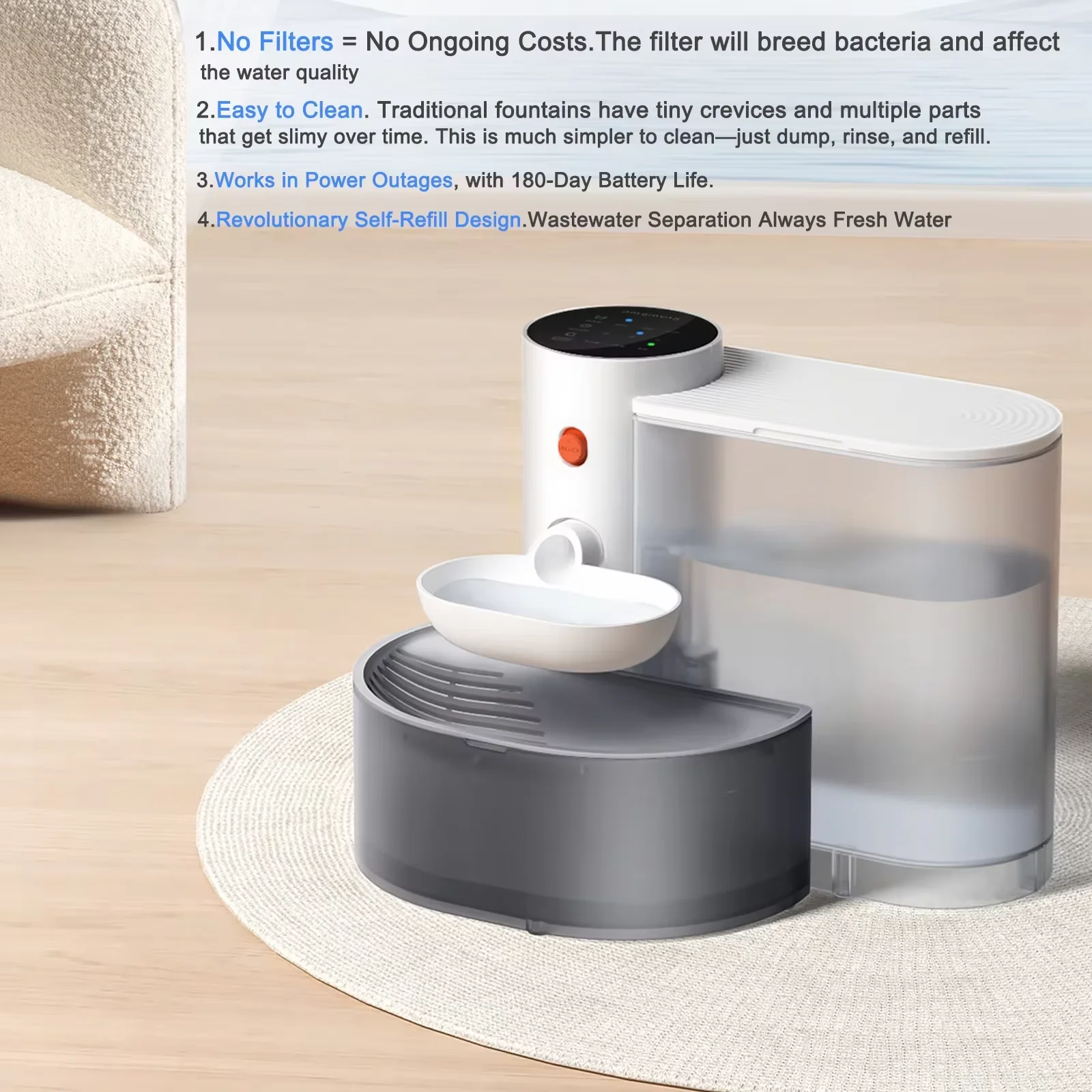 Smart Wireless cat Water Fountain Rechargeable, Large Capacity, Silent automatic drinking fountain,environmentally friendly 1