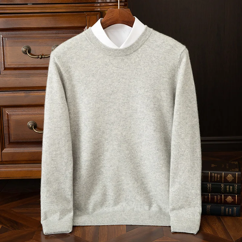 

100% Cashmere Men O-neck Basic Sweater Spring Autumn Winter Stylish Soft Pullovers Warm Comfy High Quality Cashmere Knitwear Top
