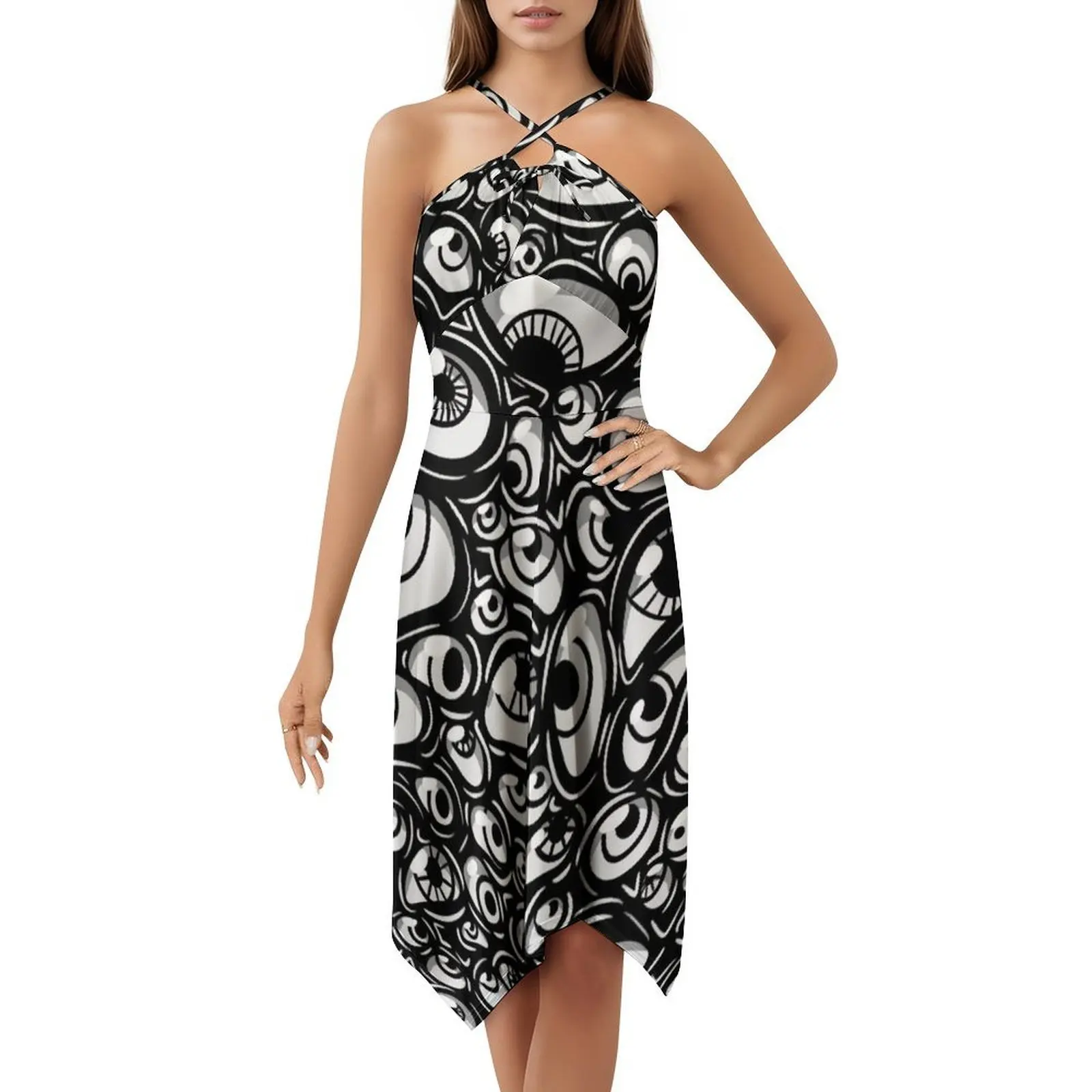 فستان حفلات أنيق للنساء من عيون على شكل حرف a مع خيارات قصيرة/طويلة/بدون أكمام عيون غريبة الأساسية للمرأة دقيقة على الكتاب المقدس #5