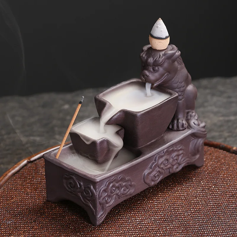 Purple Clay Pixiu Backflow Incense Burner Creative Stone Mill Antique Stone Mill Fortune Comes Backflow Incense Burner Ornament