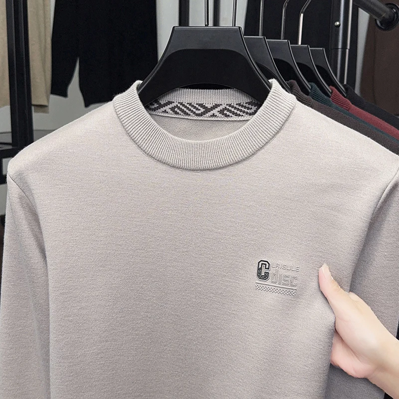 Новый бархатный утолщенный мужской свитер с норковой вышивкой, бархатный теплый свитер с полувысоким воротником