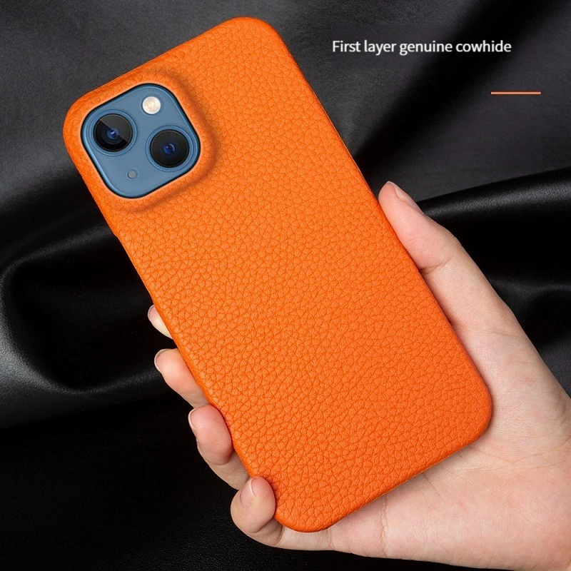 

Solid Color Genuine Leather Phone Case For iPhone 15 14 Plus 13 Mini 12 11 Pro Max Shockproof Anti-Drop Fashion Back Cover