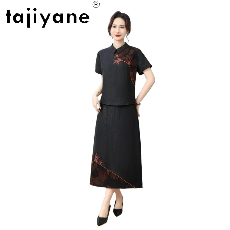 

TAJIYANE 100% Натуральный шелк тутового шелкопряда Женские футболки Элегантные футболки с воротником поло Новые летние топы в китайском стиле 2026 Женская одежда топ