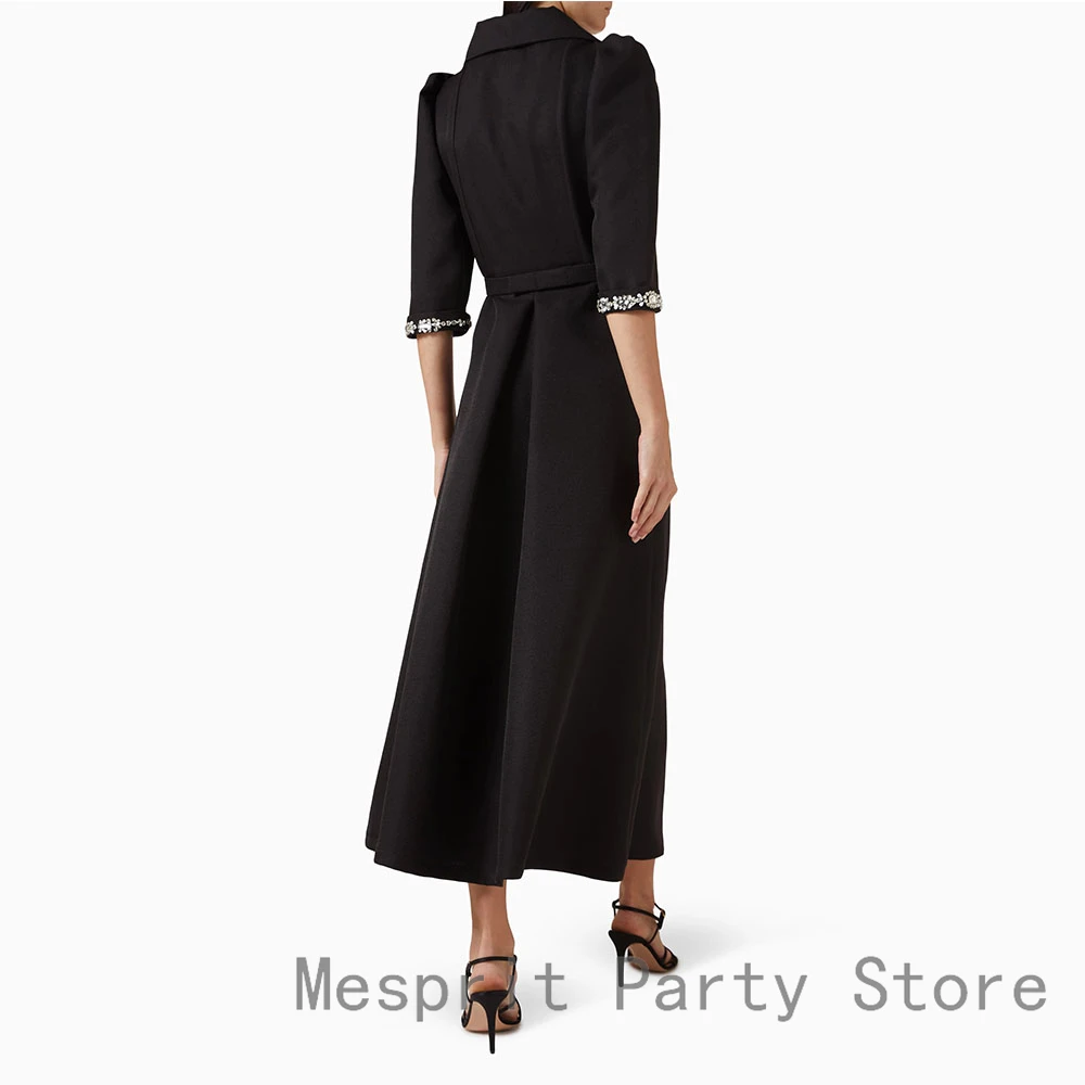 Maßgeschneidertes Saudi-arabisches Abendkleid mit 3/4-Ärmeln, A-Linie, Abendkleid, Perlenstickerei, Hochzeits-Party-Kleider