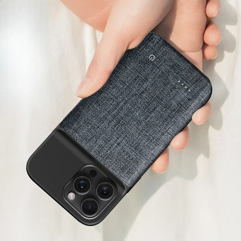 حافظة بطارية شحن لاسلكية لهاتف آيفون 15 14 13 12 Pro Mini XR 11 بقدرة 6800 مللي أمبير في الساعة 2 في 1 غطاء خلفي لبنك الطاقة المحمول