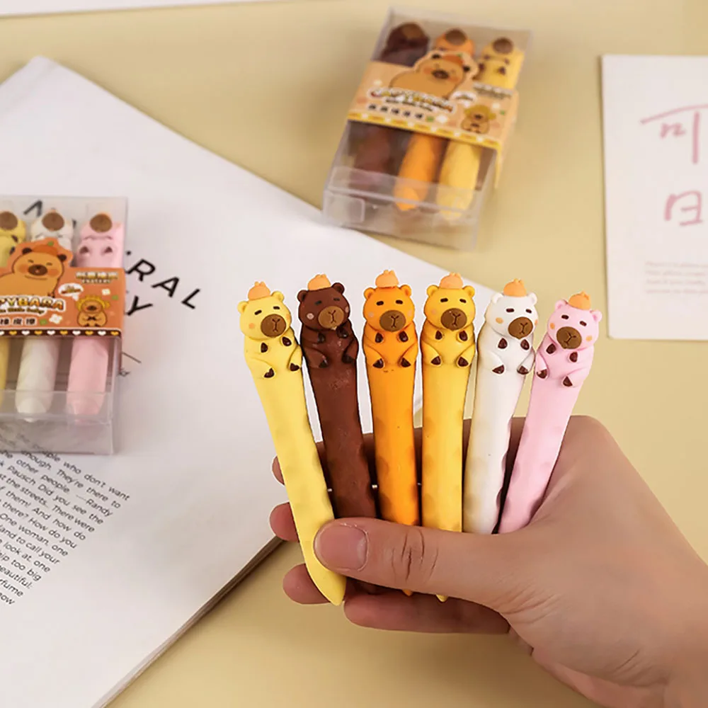 3PCS Cute Capibala Hole Eraser, Student Specific Eraser, School Stationery Prize, Practical Gift