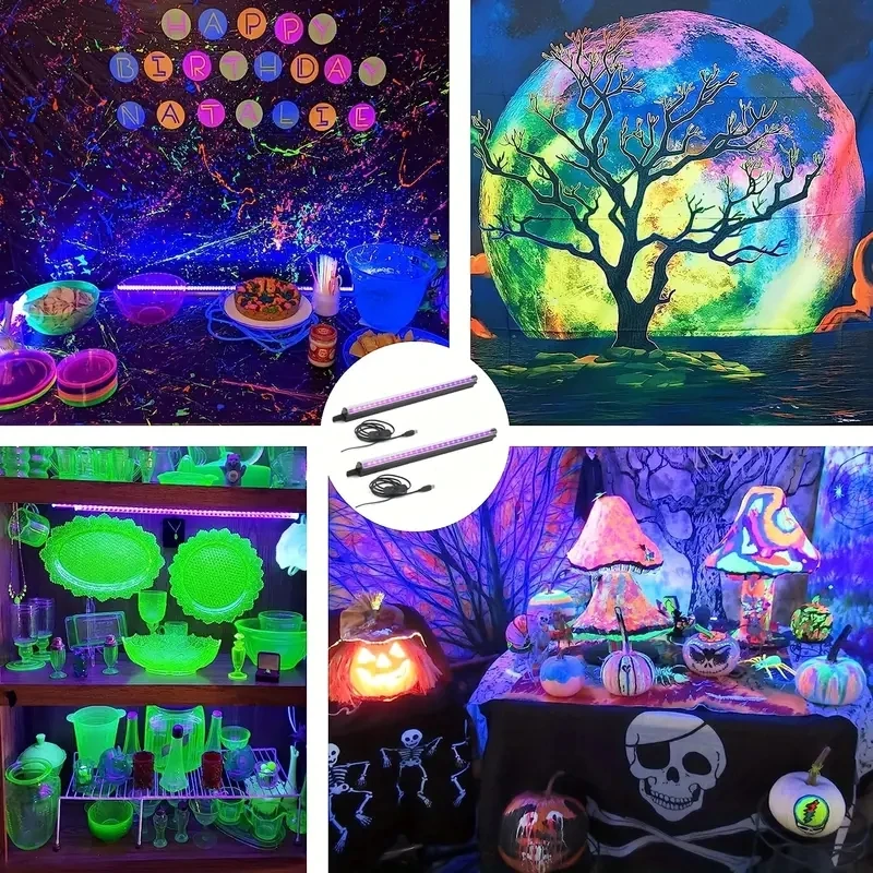 Barra luminosa nera UV 1ft per stanza, armadietto, decorazioni natalizie di Halloween, vernice per il corpo, Poster, arazzo fluorescente, festa