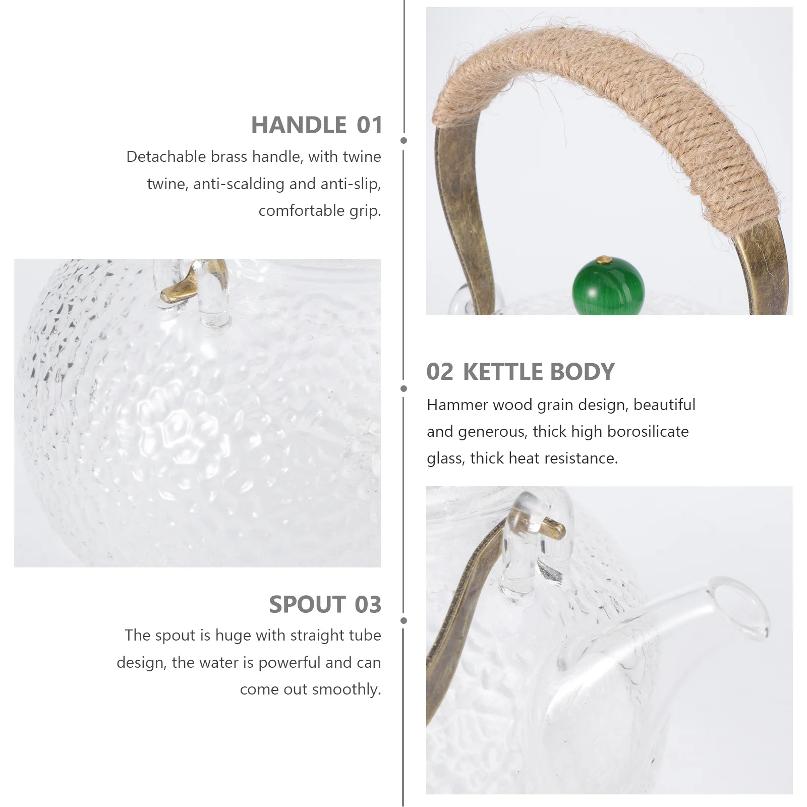 

1Pcs Clear Glass Steaming Teapot 1200Ml Hammered Copper Handle High Borosilicate Tea Pot with Straight Spout Filter for Boiling