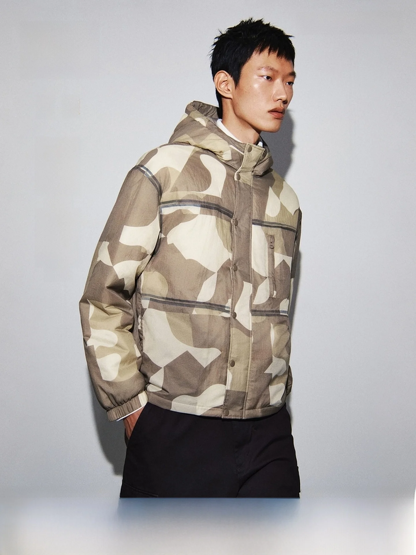 

Мужская нейлоновая куртка H&M с капюшоном и воротником-стойкой, хлопковая, зимняя верхняя одежда, повседневная, свободного кроя, стандартной длины, для ежедневной носки