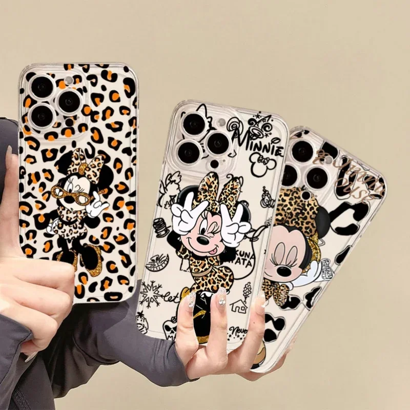 Casing Ponsel Motif Leopard Minnie Mouse untuk iPhone 16e 16 15 14 13 12 11 17 Pro Max XR XS Max 14 15 16 Plus Mini