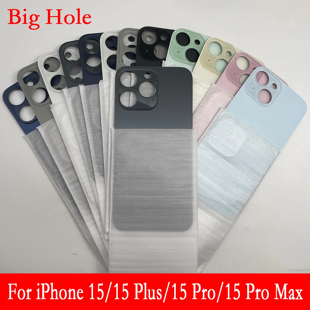 50Pcs,Big Hole NEW Battery Back Glass Cover Housing Case With Sticker For iPhone 12 mini 13 Pro 14 8 Plus 15 11 Pro Max