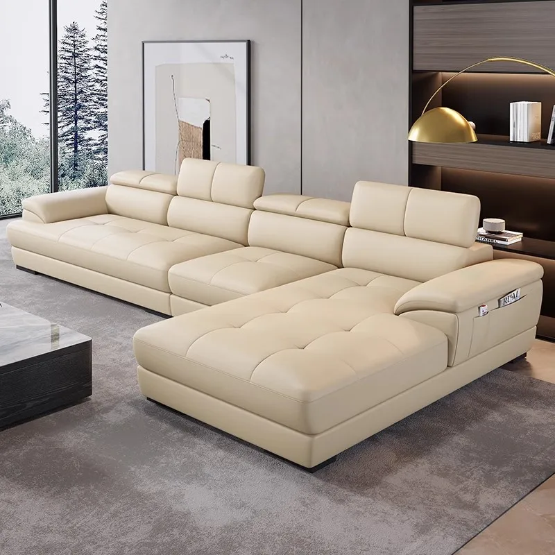 Leather sofa living room first layer cowhide size apartment sofa concubine combination