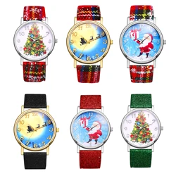 Lancardo 3Pcs/Set Women Girls Snowflake Sparkly Big Dial Christmas Tree Santa Reindeer Wristwatch Leather Quartz Watch Xmas Gift