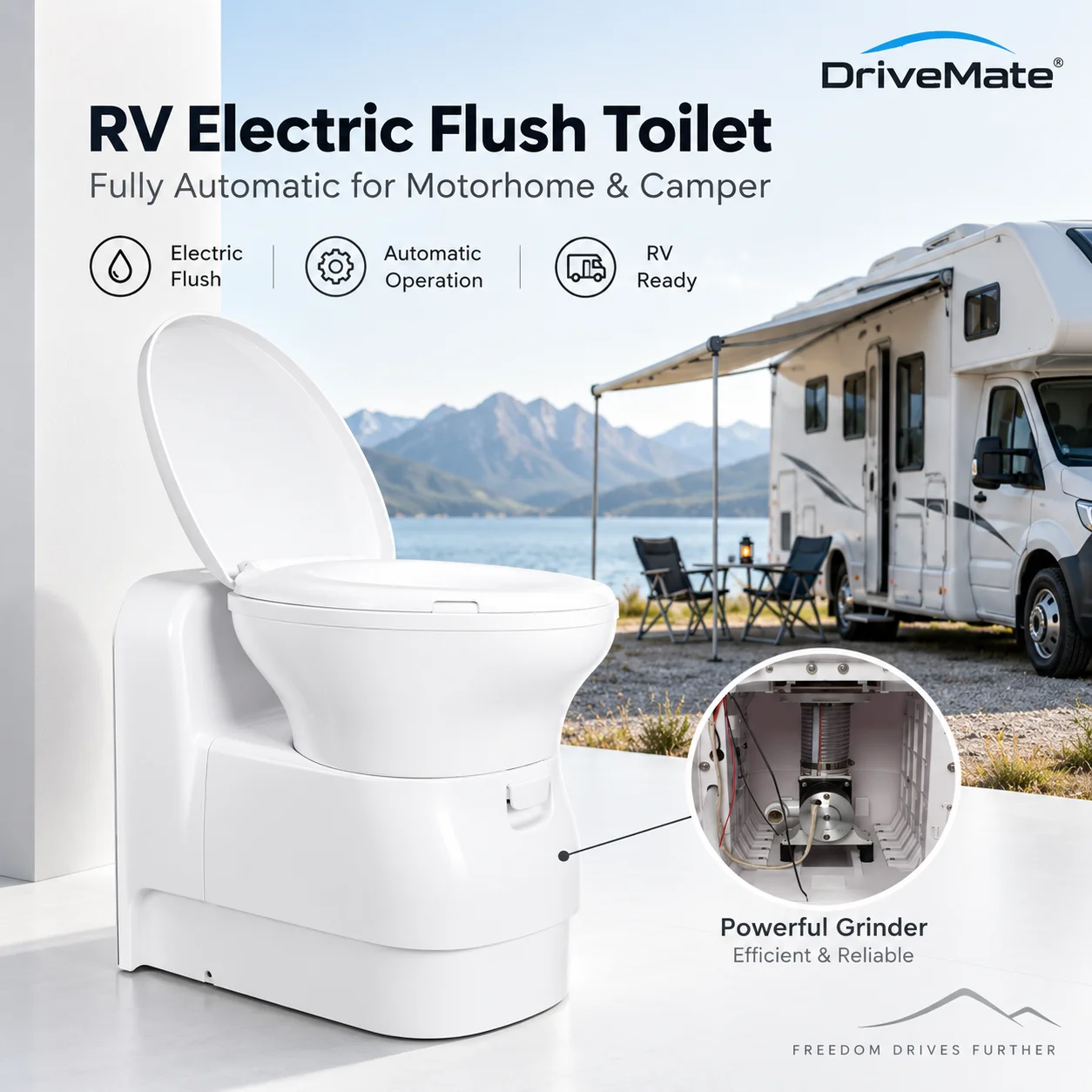 RV Flush Toilet Fully Automatic Smart Toilet for Motorhome Camper Caravan Travel Trailer Accessories